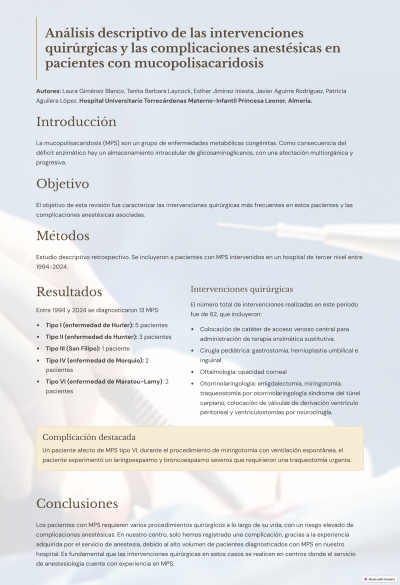 P.02. Análisis descriptivo de las intervenciones quirúrgicas y las complicaciones anestésicas en pacientes con mucopolisacaridosis